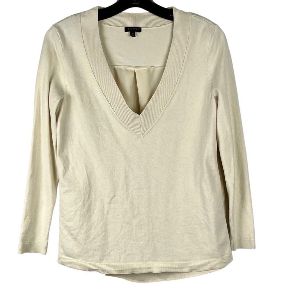 Talbots Women's V-Neck Pullover Cream Sweater Petite Small